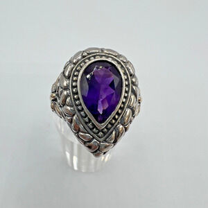 Estate STS Sterling Silver 18K Butterfly Amethyst Ring - Size 6